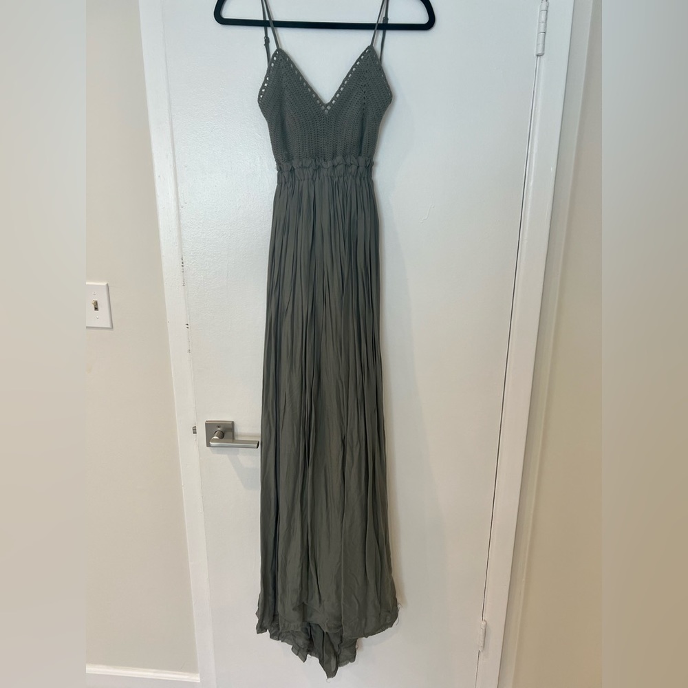 Miss Avenue Olive Green Crochet top boho maxi dress